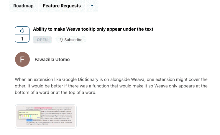 Ability to make Weava tooltip only appear under the text